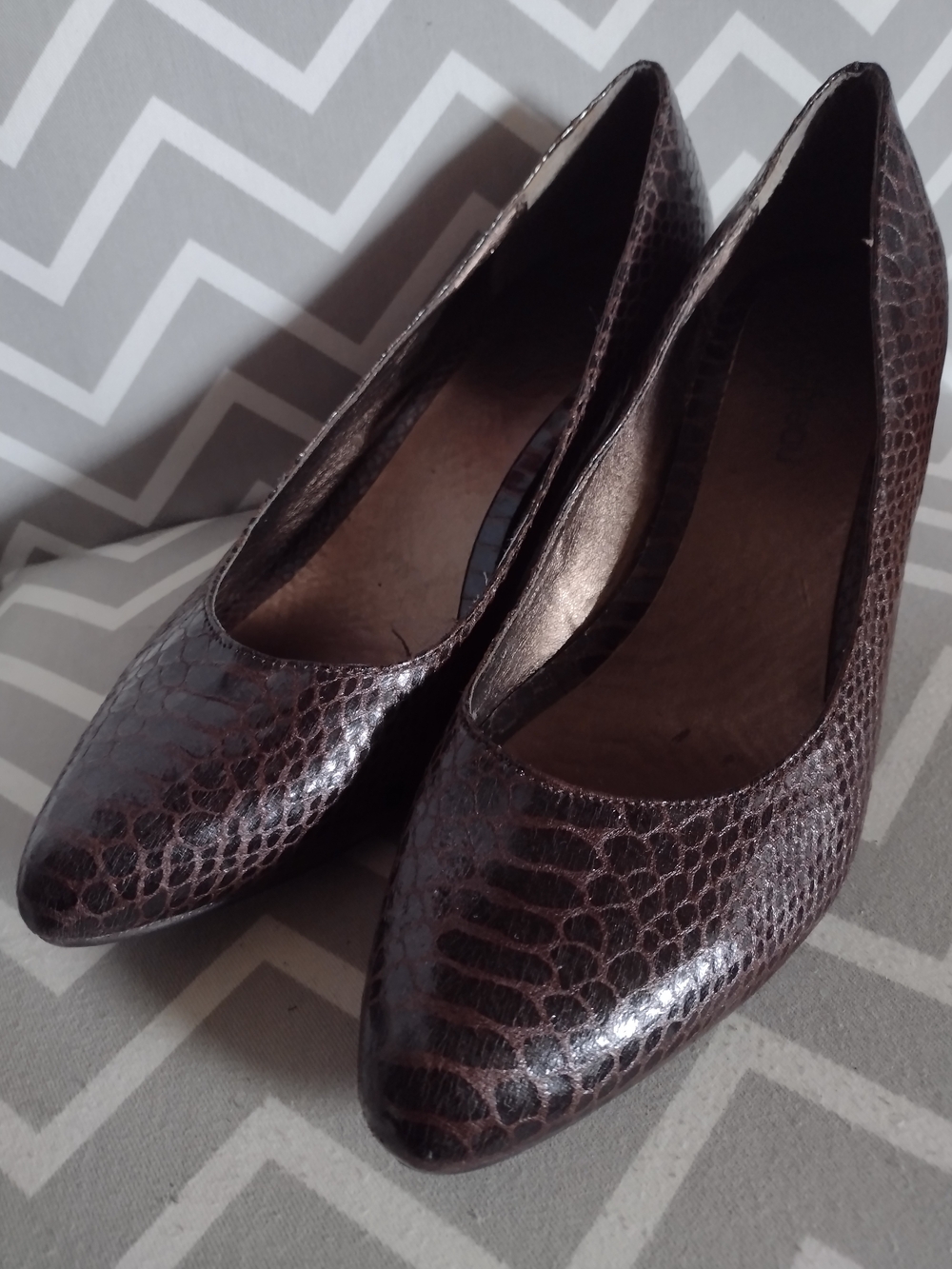 le chateau Dark Brown Croc-Embossed Pointed Pumps